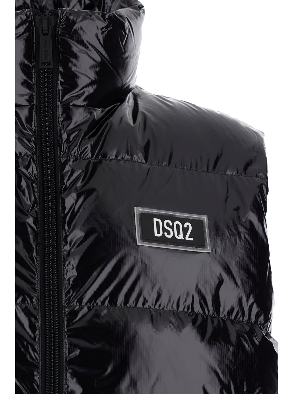 Shop Dsquared2 Black Sleeveless Down Jacket With Dsq2 Logo Patch In Polyamide Man