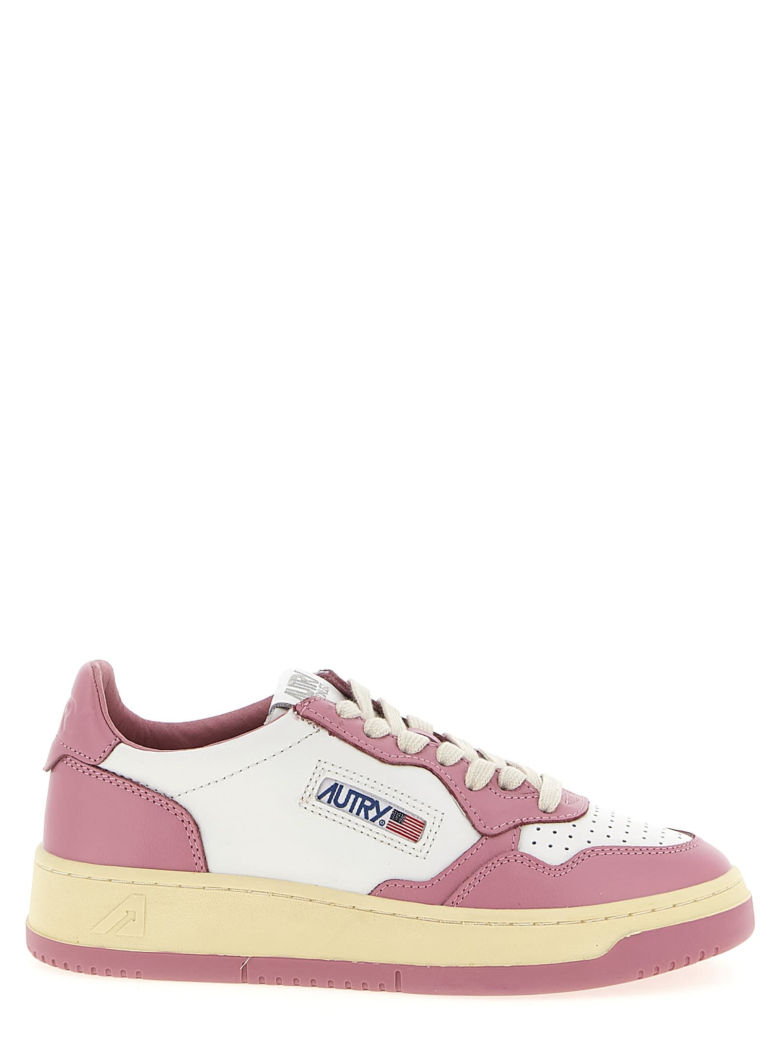 Autry Medalist Low Sneakers Bicolor In White And Polignac Leather Shoes In Pink