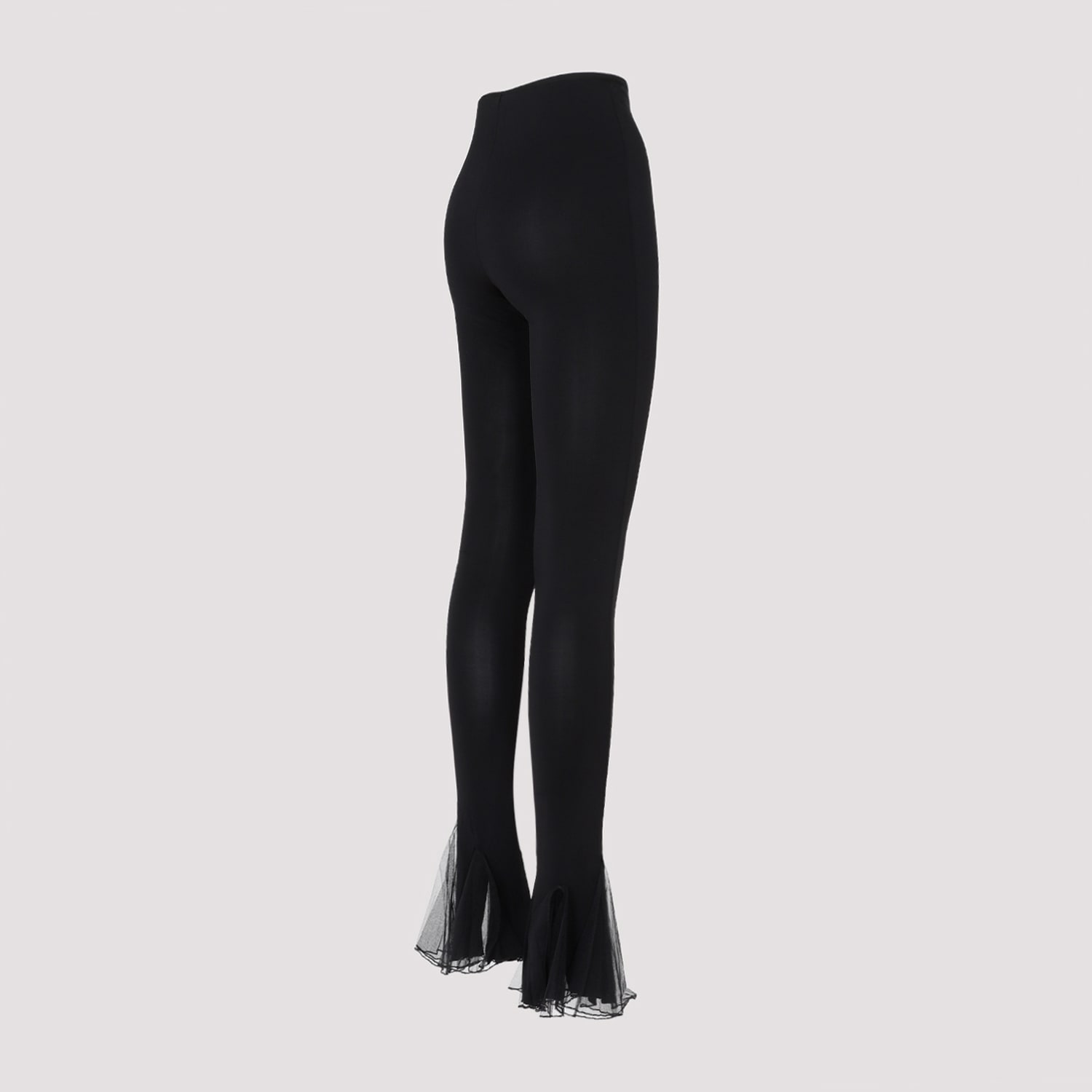 Shop Nensi Dojaka Fitted Sheer Frilled Hem Trousers In Black