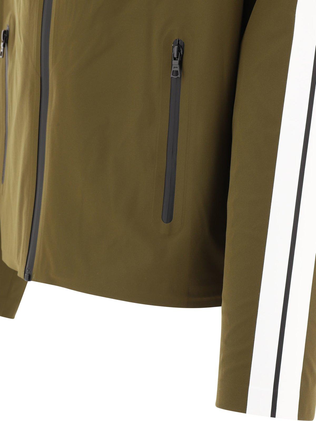 Palm Angels Logo Printed Zip-up Hooded Jacket In Green