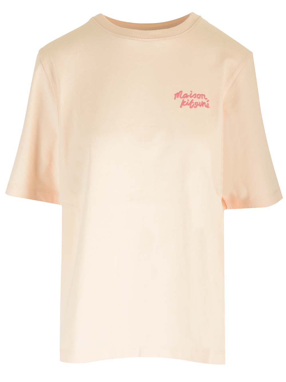Shop Maison Kitsuné Beige T-shirt With Fuchsia Logo In Pink