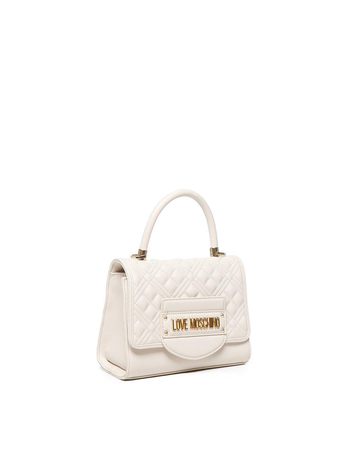 Shop Love Moschino Logo Lettering Quilted Top Handle Bag In Avorio