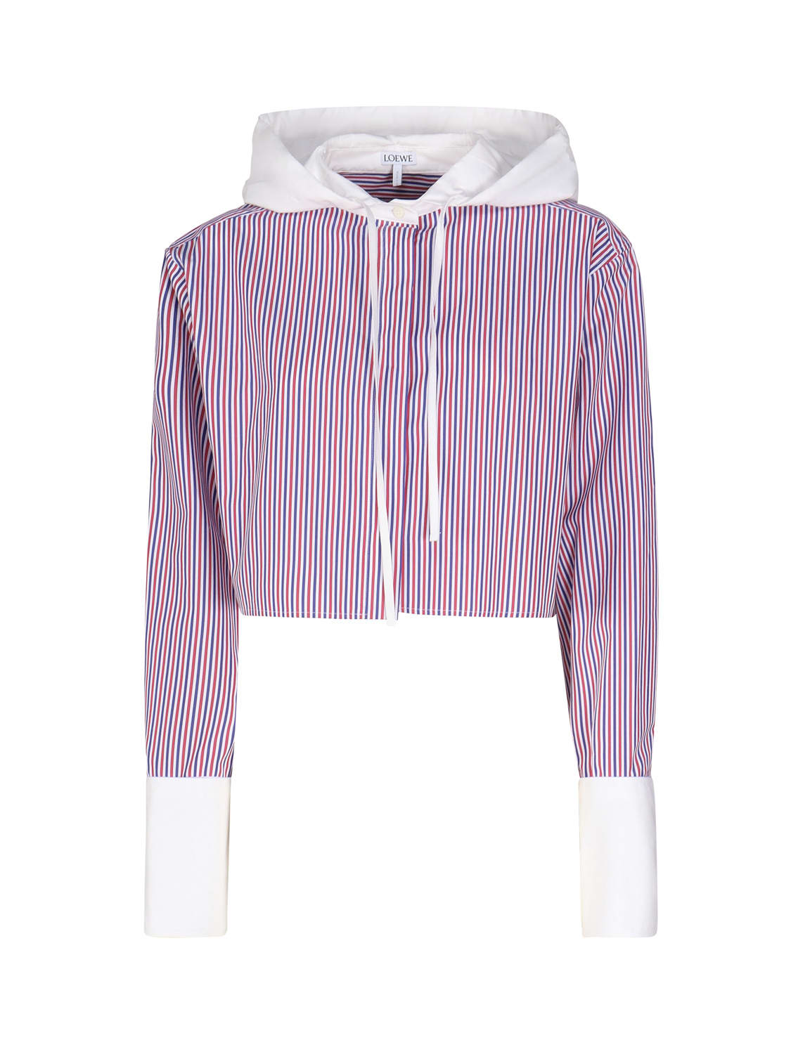 LOEWE CROPPED SWEATER WITH HOOD IN STRIPED COTTON