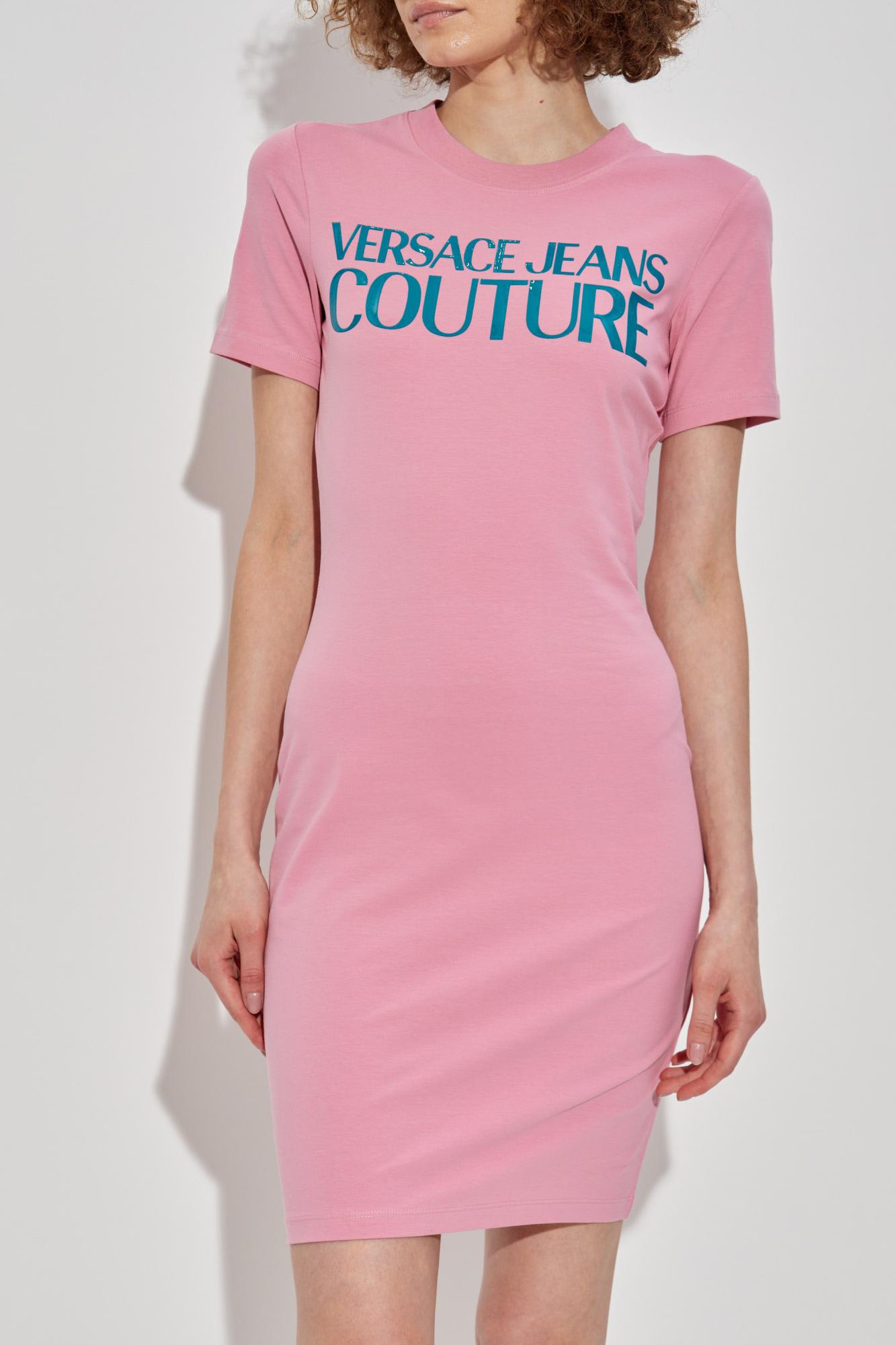 Versace Jeans Couture Dress With Printed Logo In Pink