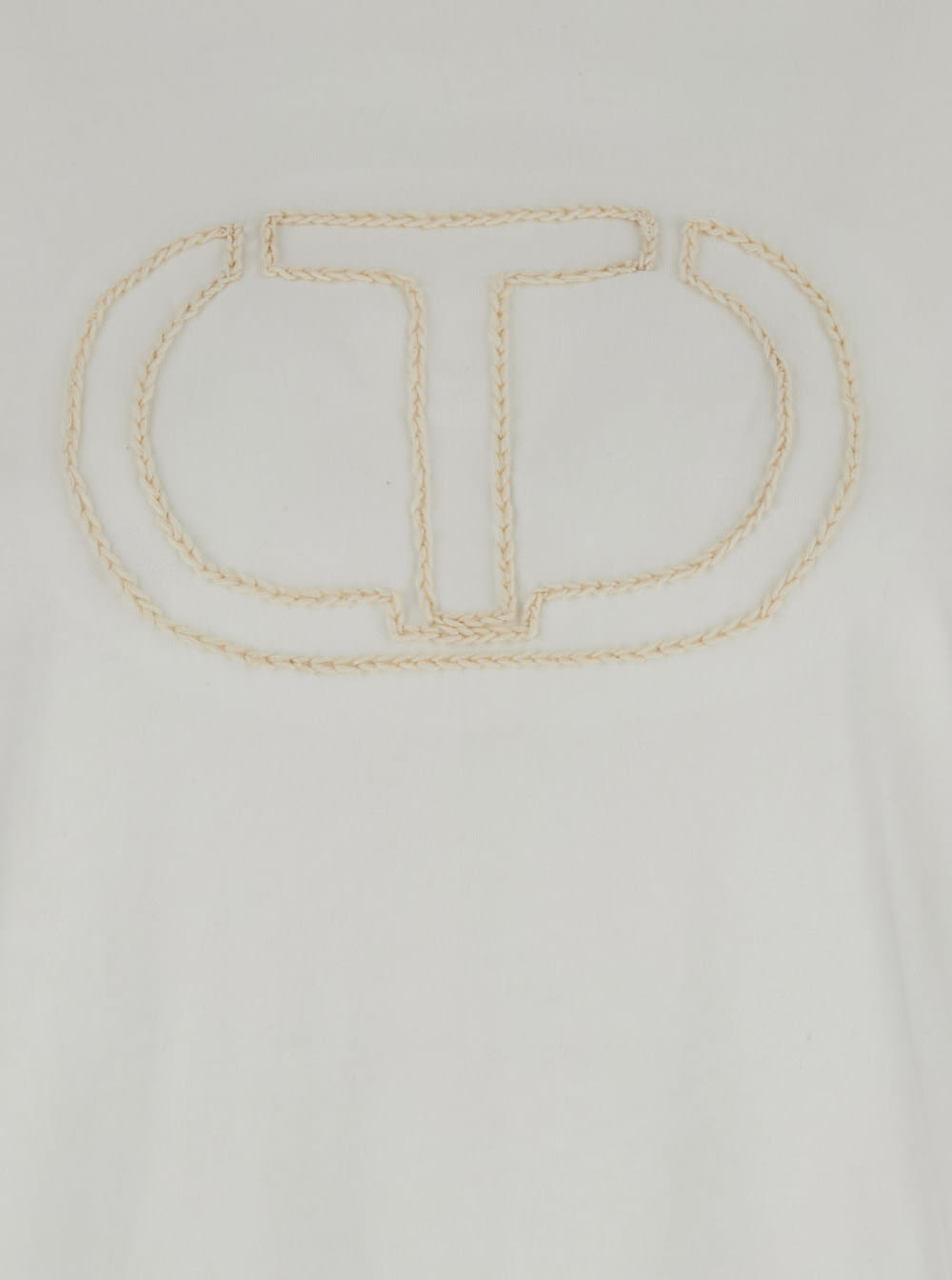 Shop Twinset White Crewneck T-shirt With Embroidered Logo In Cotton Woman