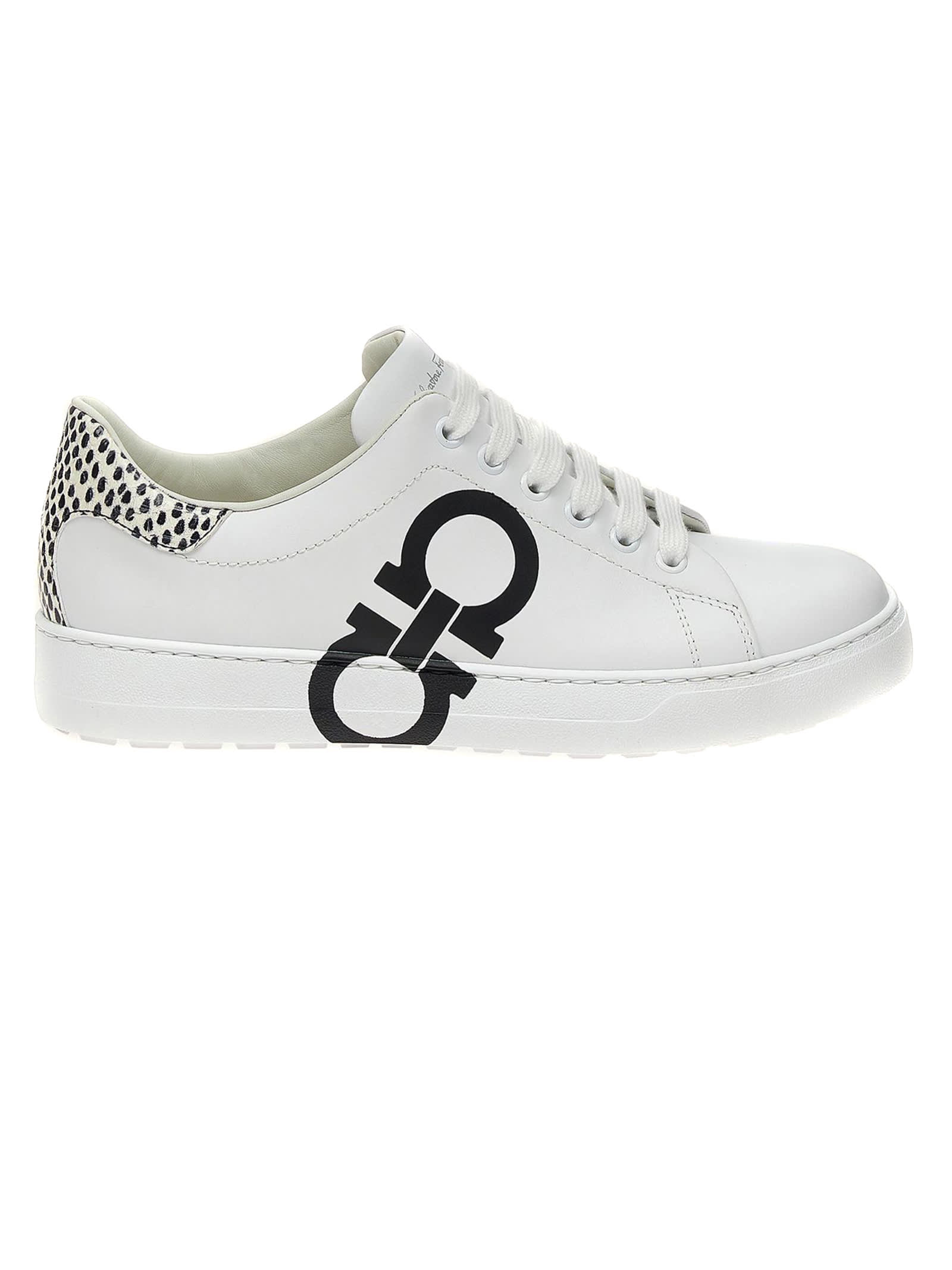 Ferragamo White Leather Sneakers In Bianco