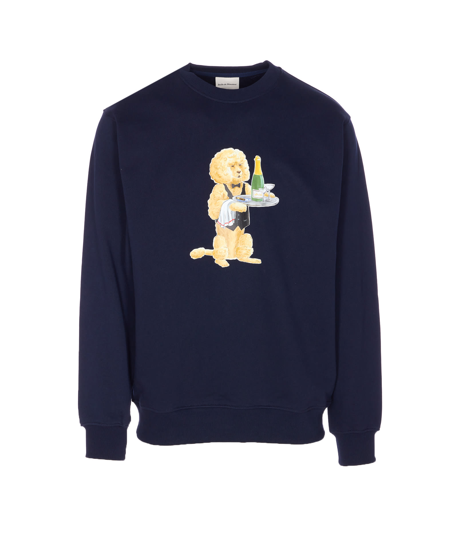 Drôle De Monsieur Graphic Print Crewneck Long Sleeve Sweater In Blue