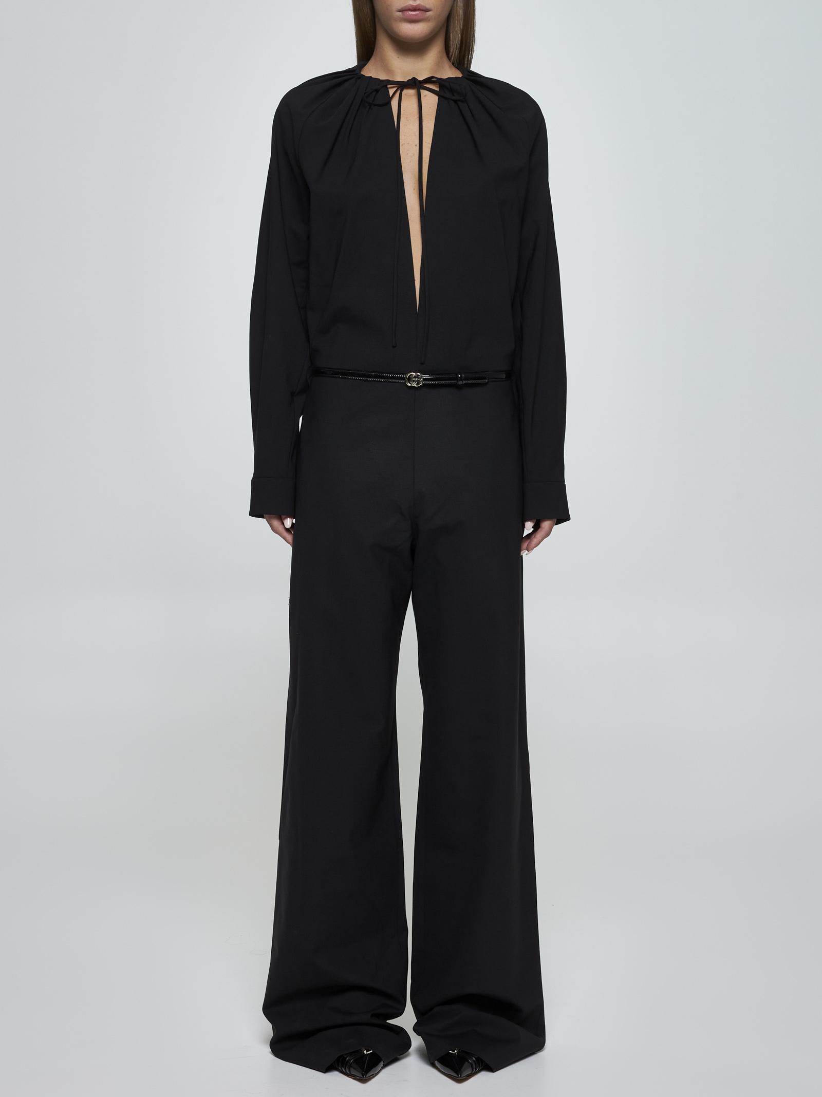 Shop Gucci Belted Wool Jumpsuit In Black