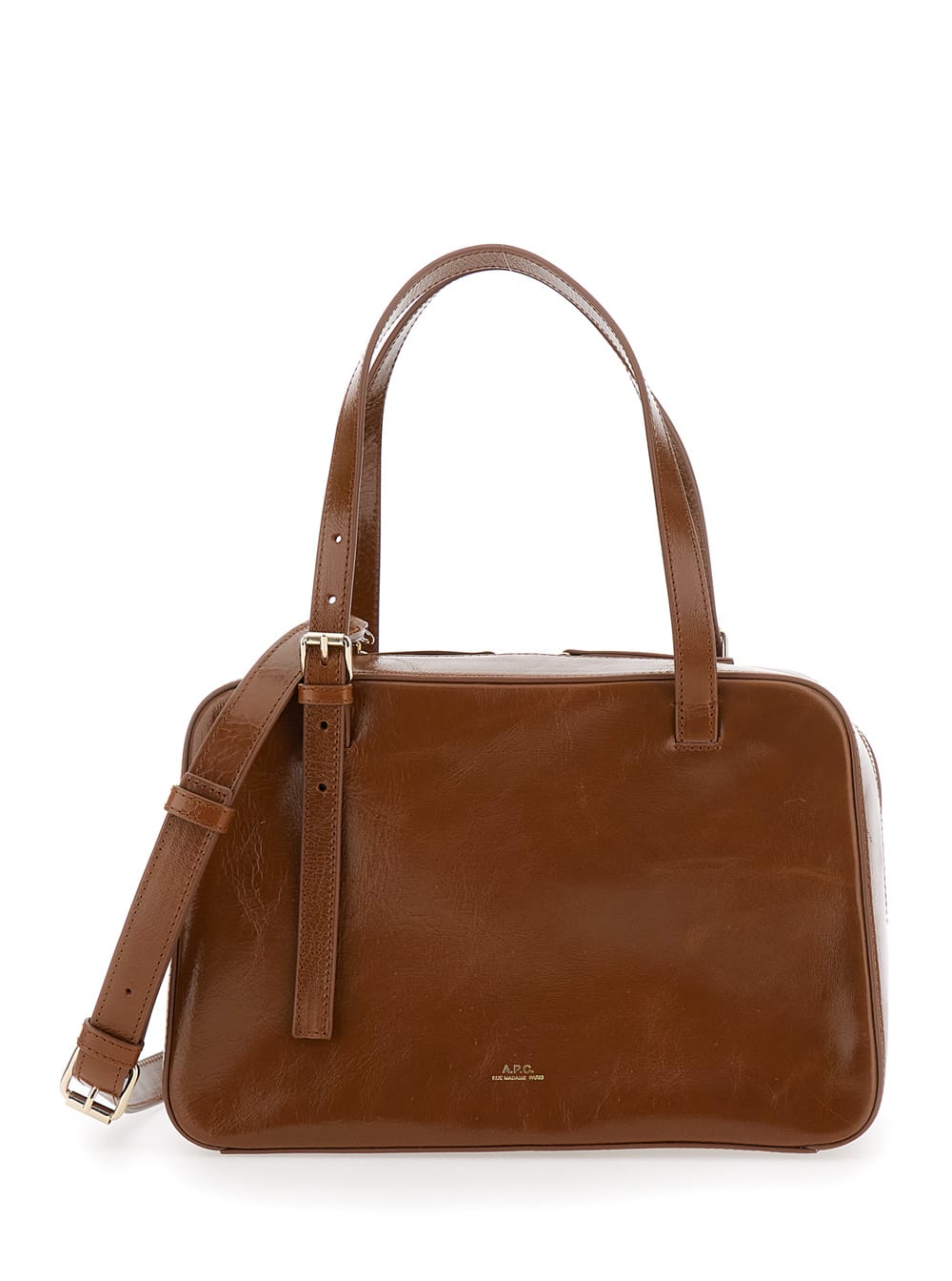 Apc Virginie Brown Shoulder Bag With Removable Shoulder Strap And Front Logo In Leather Woman In Brown