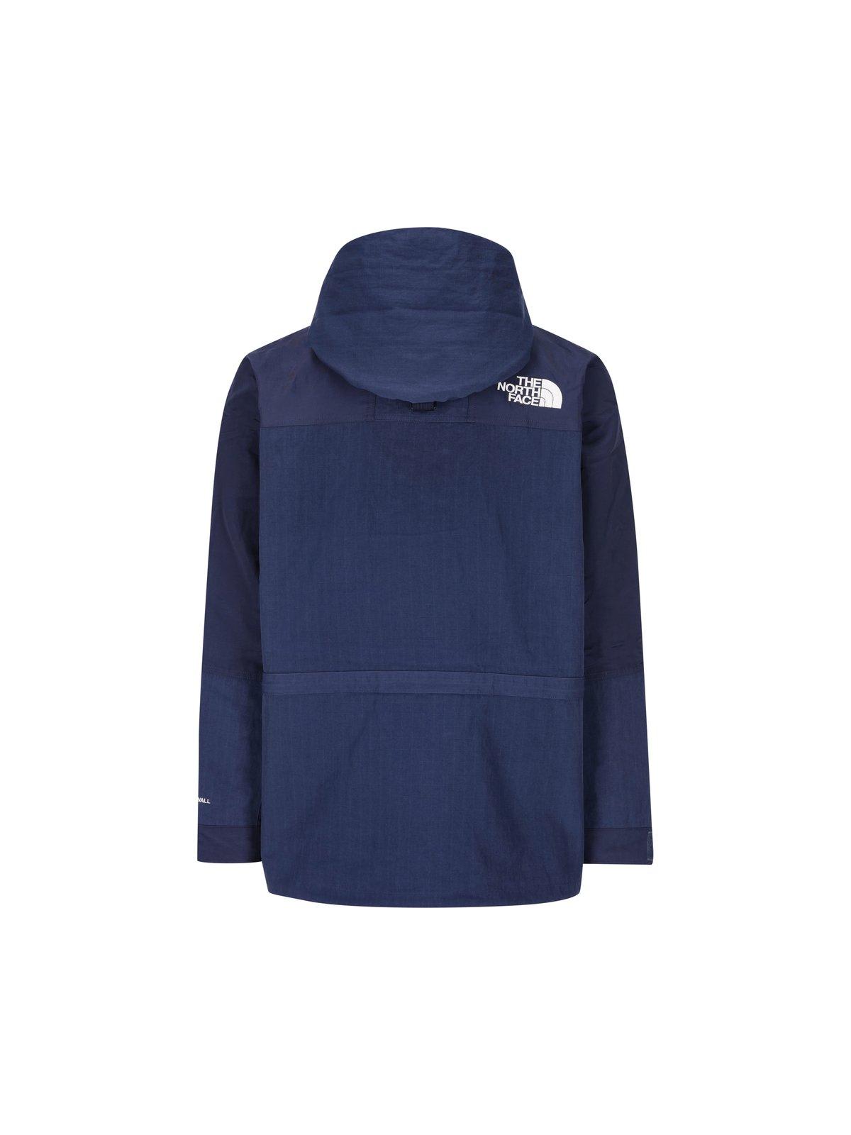 Shop The North Face Ripstop Mountain Logo Embroidered Hooded Jacket In Blue