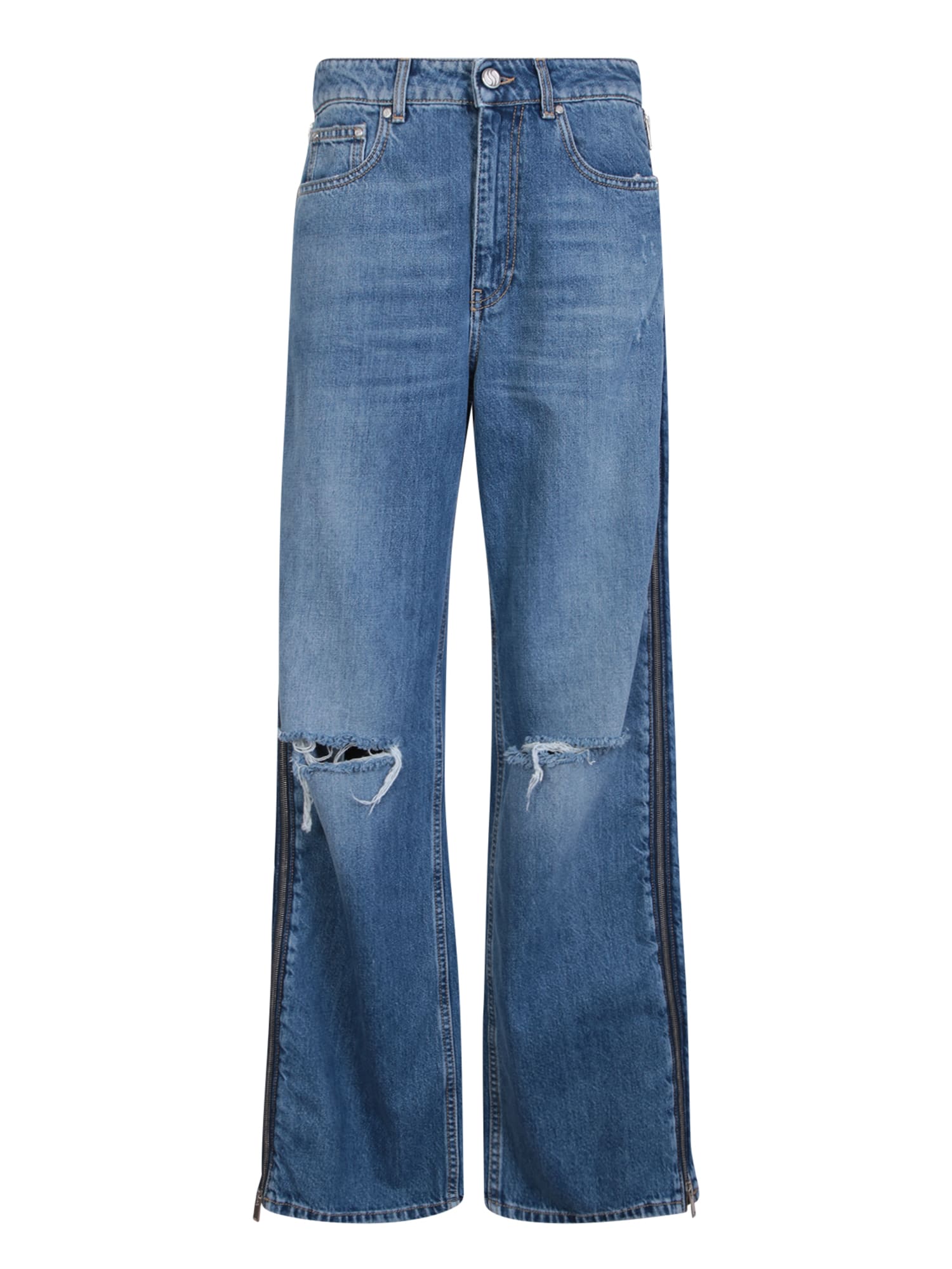 Shop Stella Mccartney Zip Details Blue Jeans