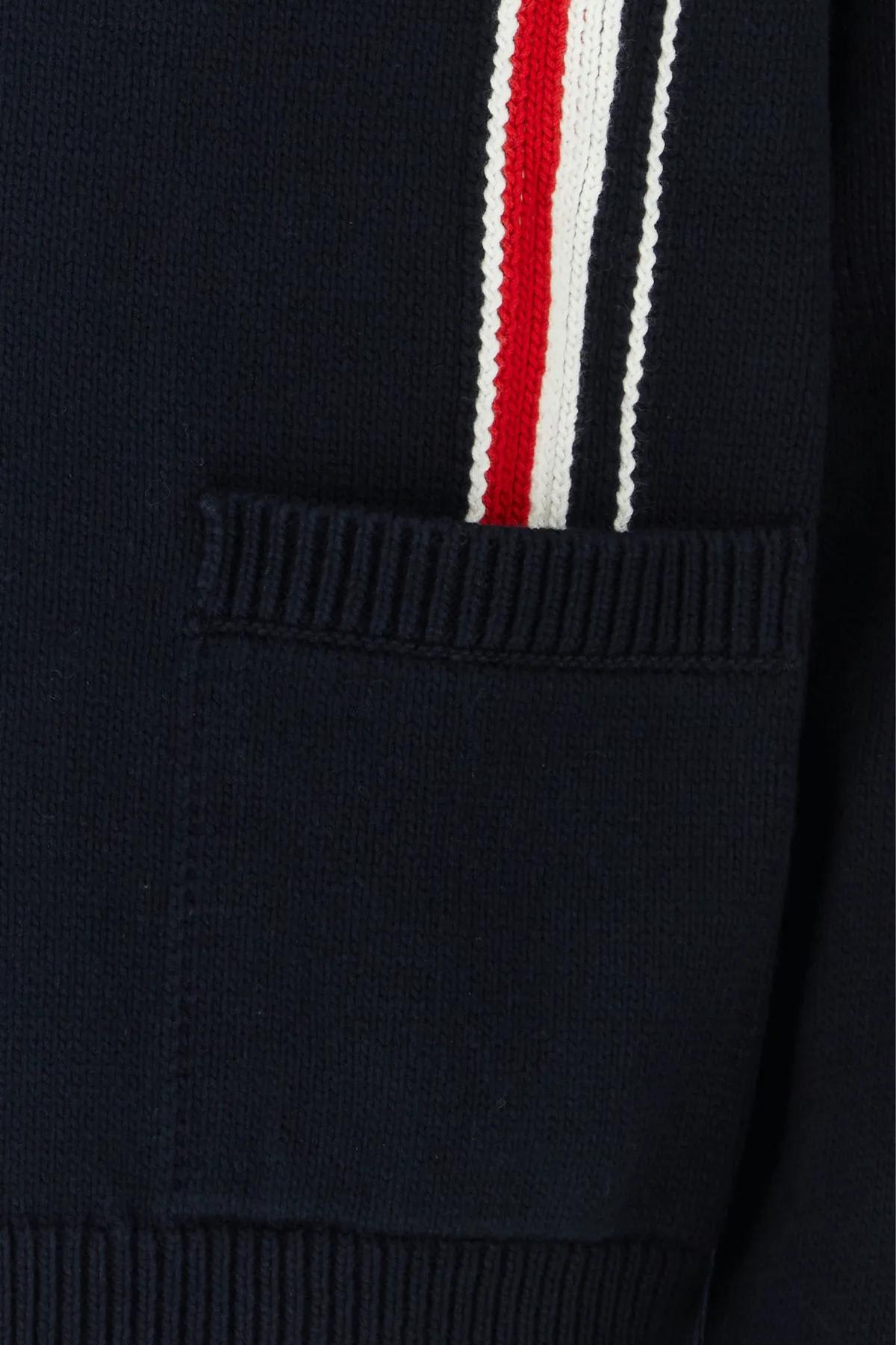Shop Thom Browne Navy Blue Cotton Cardigan