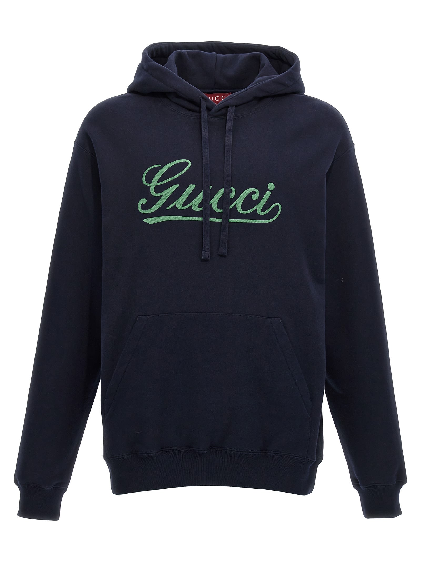 Shop Gucci Logo Embroidery Hoodie In Blue