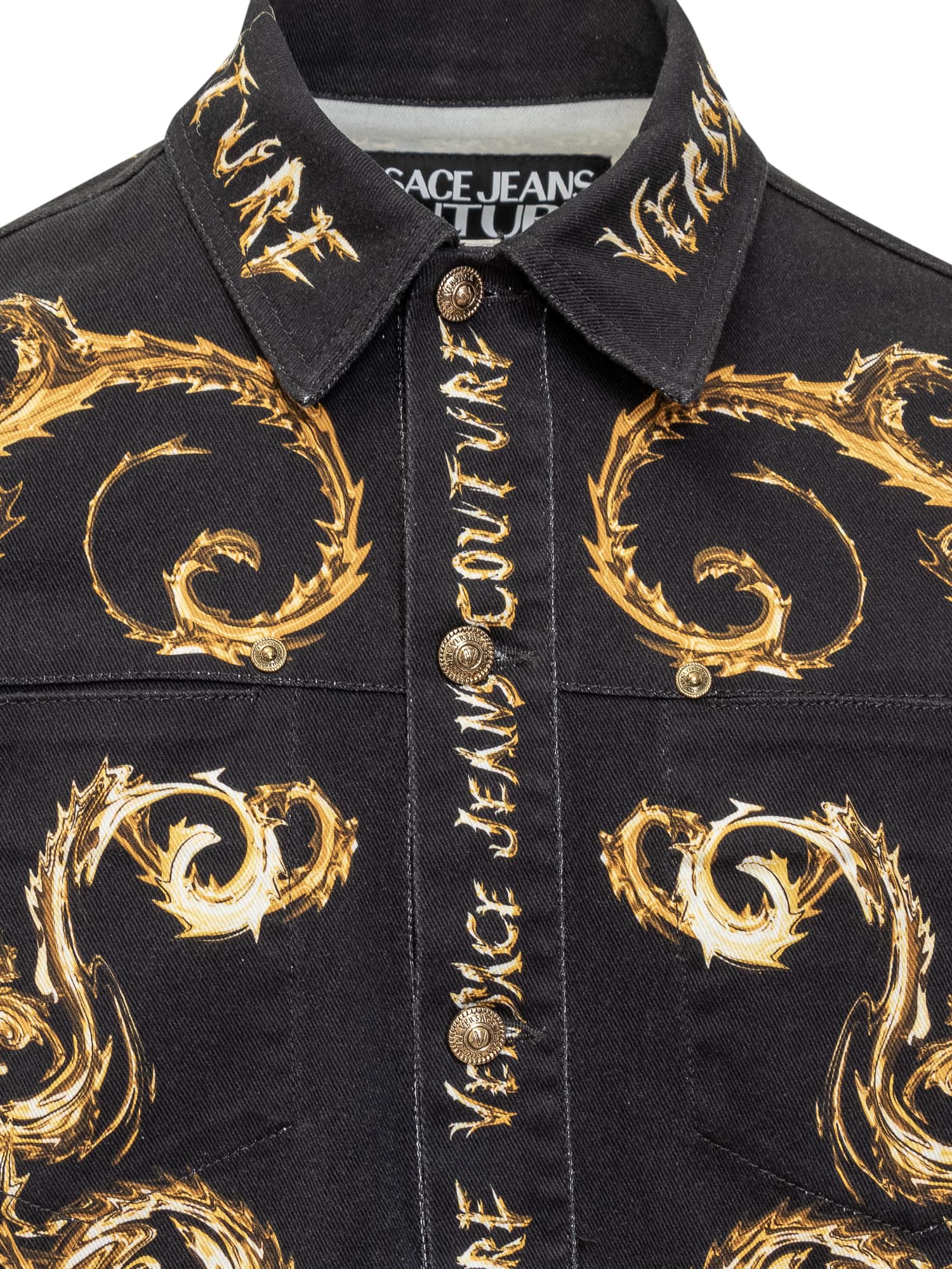 Shop Versace Jeans Couture Denim Jacket In Black/gold