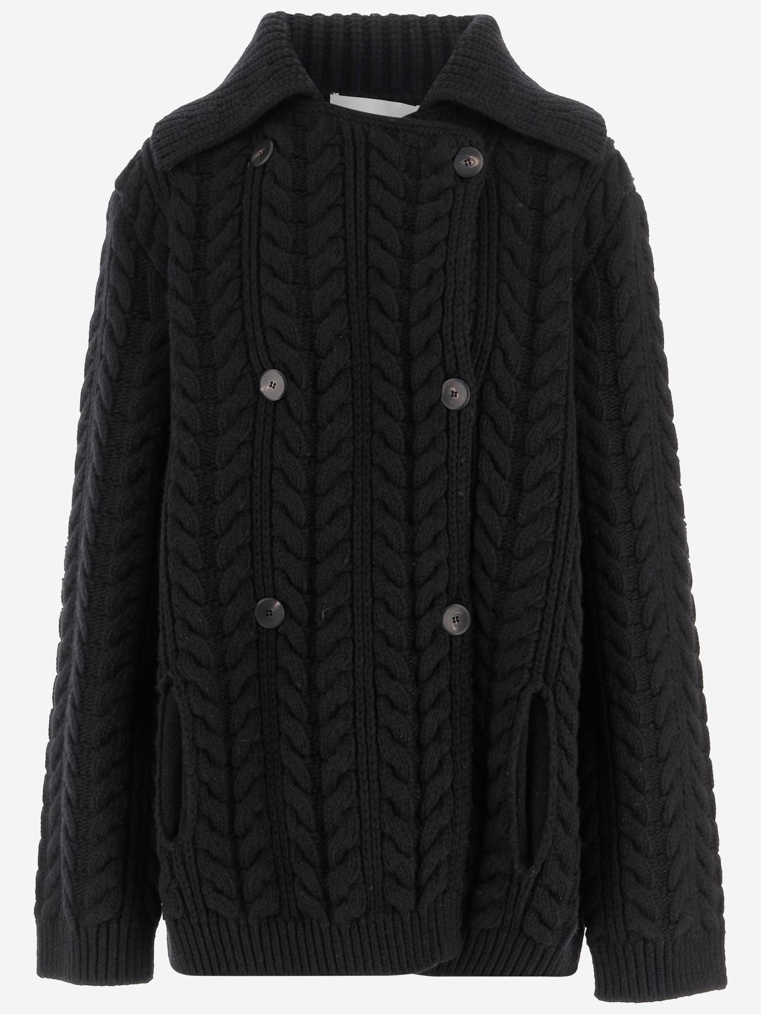Sa Su Phi Double-breasted Wool And Cashmere Jacket With Cable Knit In Black
