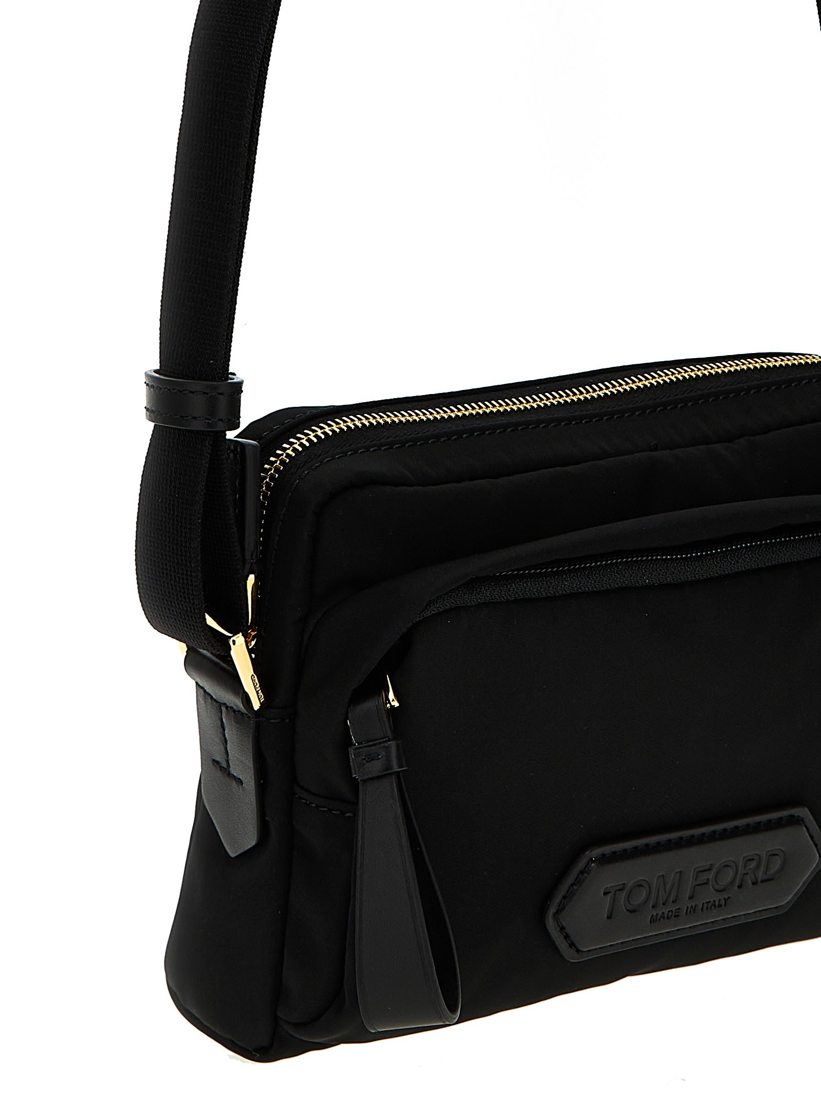 Shop Tom Ford Logo Nylon Crossbody Bag In Black