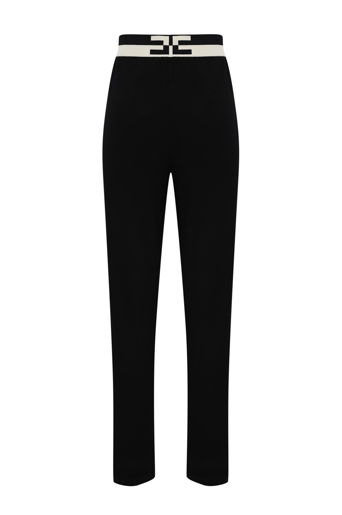 Shop Elisabetta Franchi Viscose Knit Jogger Trousers In Nero/burro