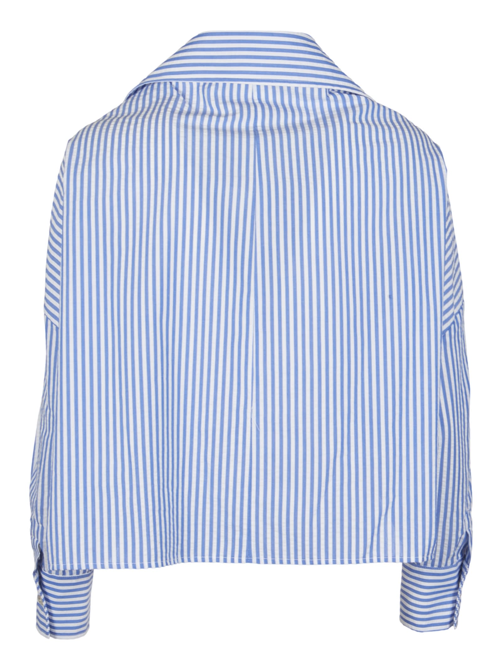 A Paper Kid Stripe Cropped Blouse In Blue