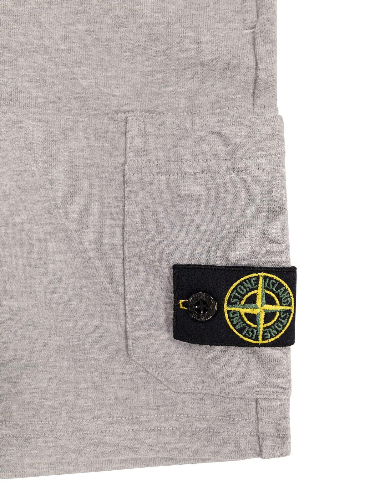 Shop Stone Island Compass-badge Elasticated Waistband Shorts In Melange Grey