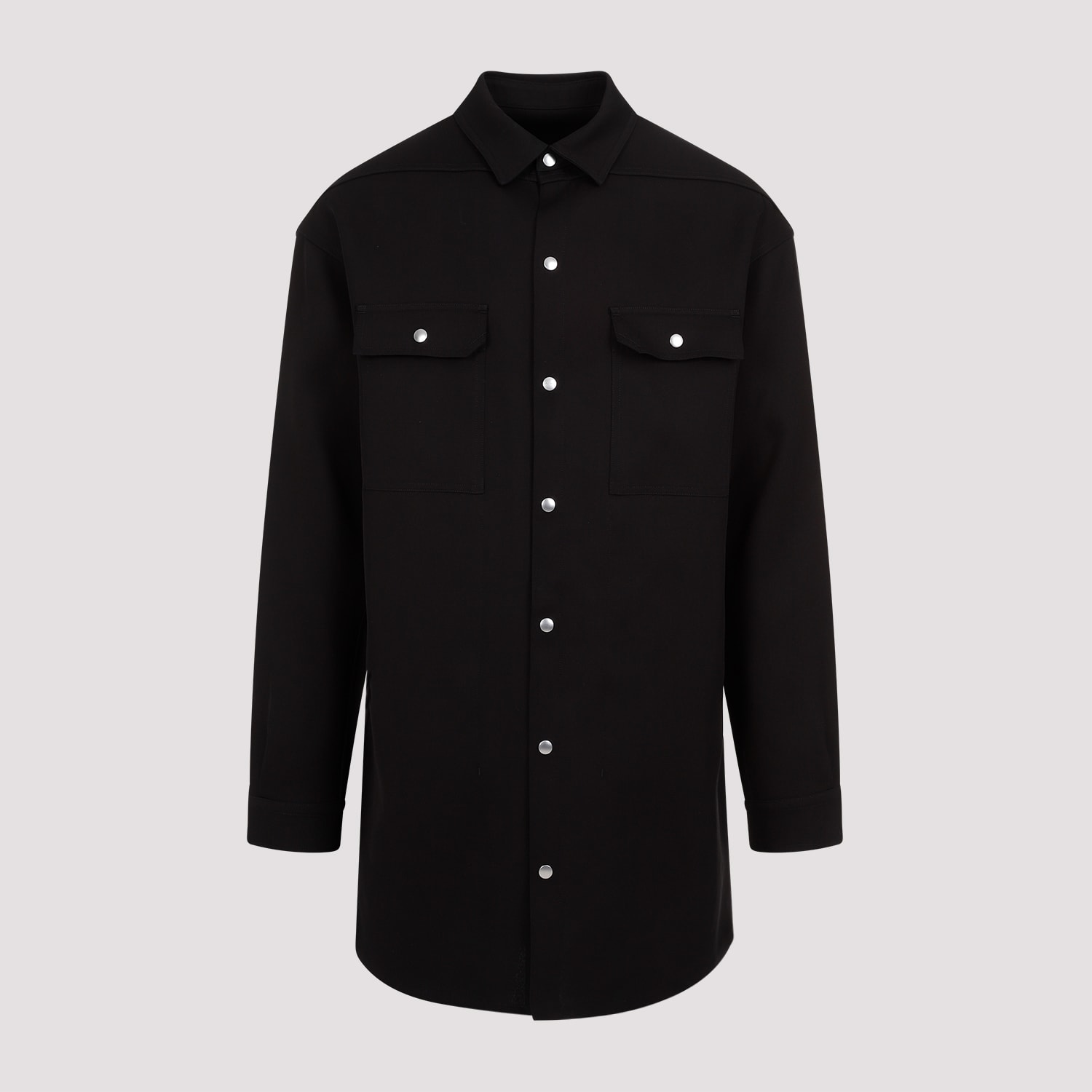 Shop Rick Owens Jumbo Fogpocket Silk Wool Shirt In Black