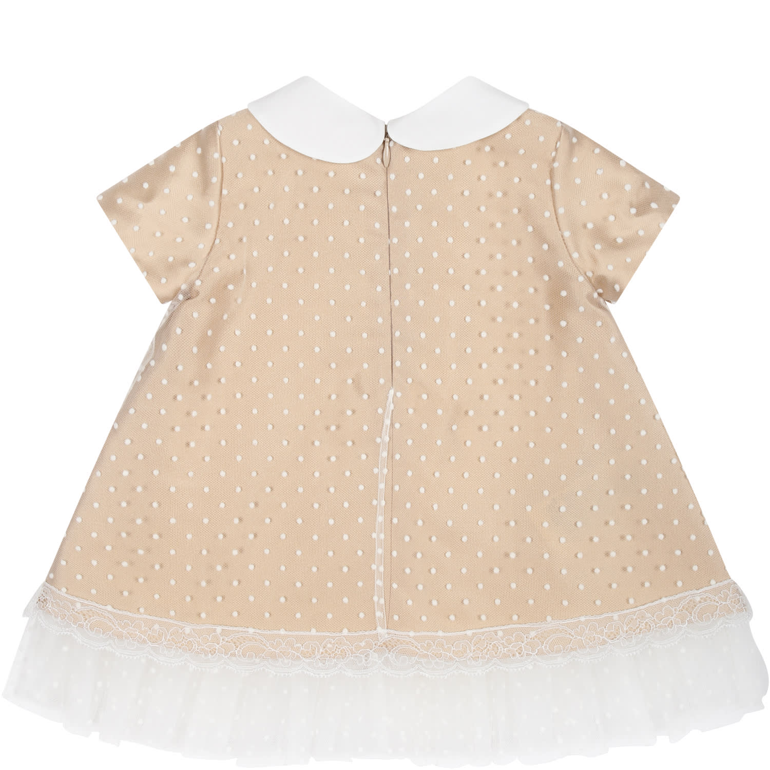Shop Fendi Elegant Beige Dress For Baby Girl With Logo