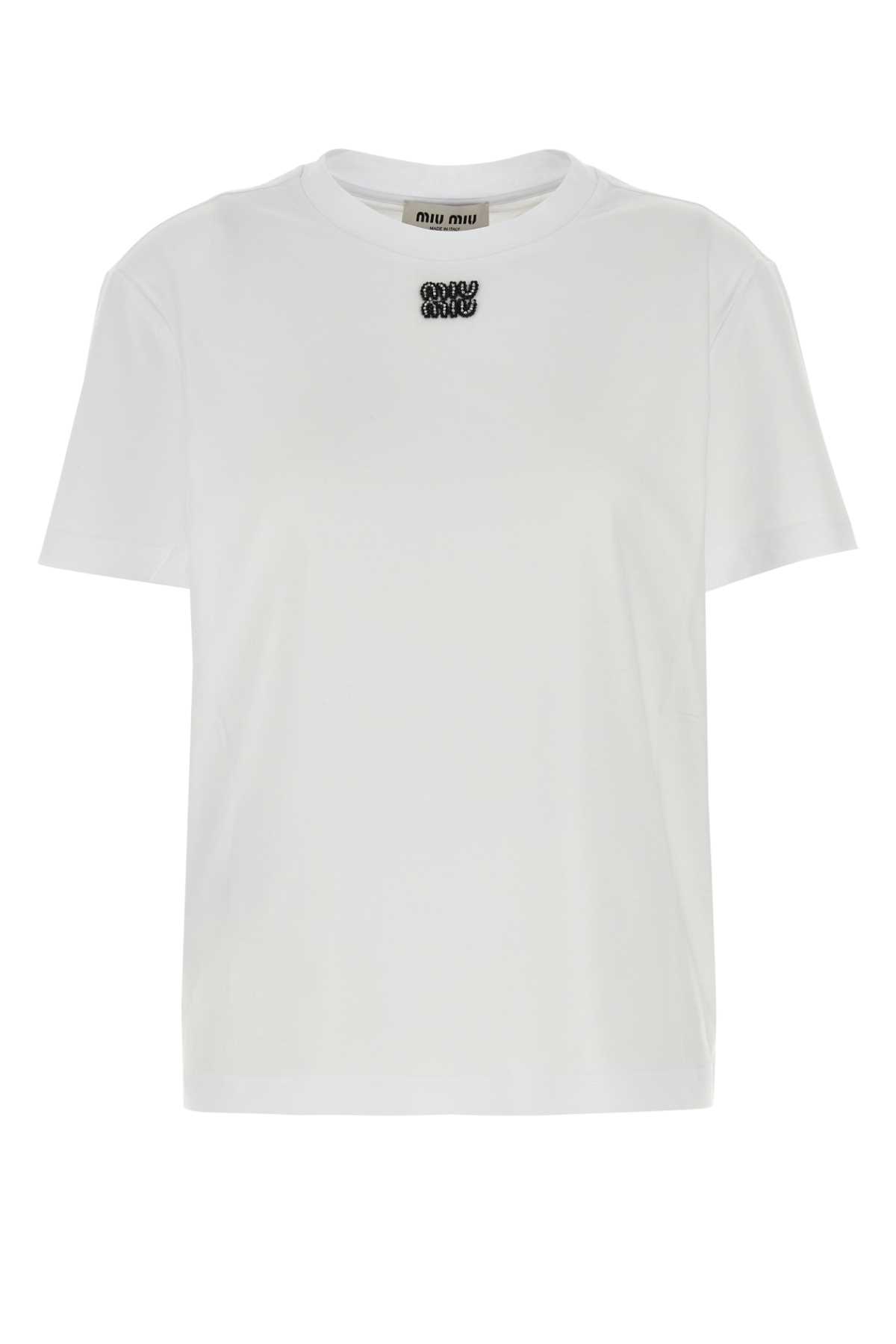 Shop Miu Miu White Cotton T-shirt In Bianco