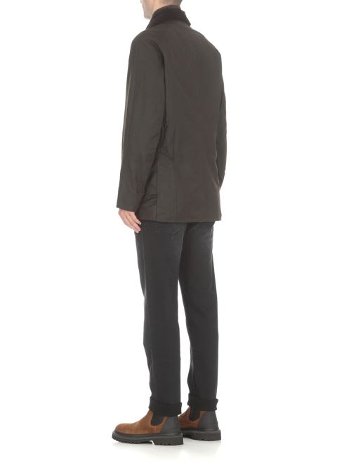 Barbour Ashby Corduroy Collar Water Resistant Waxed Cotton Jacket In Black