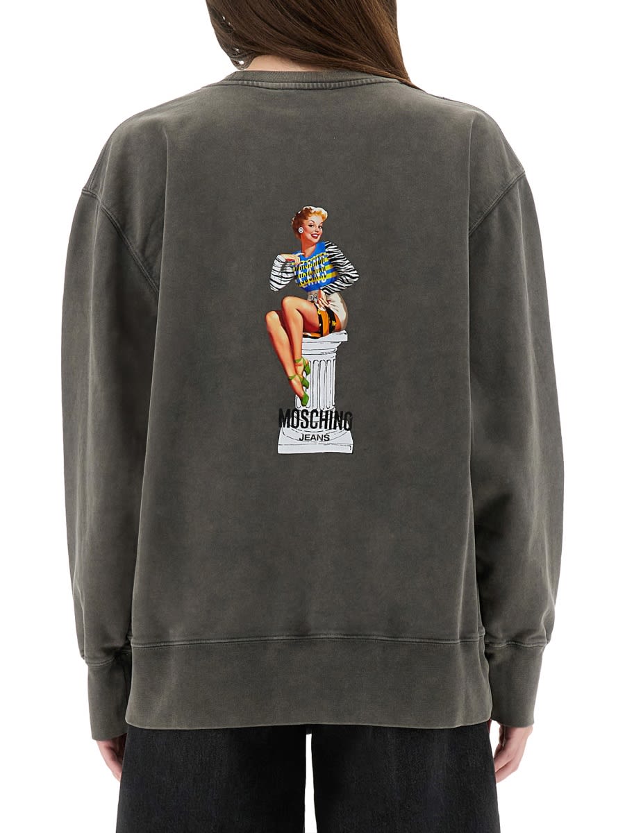 Moschino Crew Neck Graphic Print Knitwear In Gray