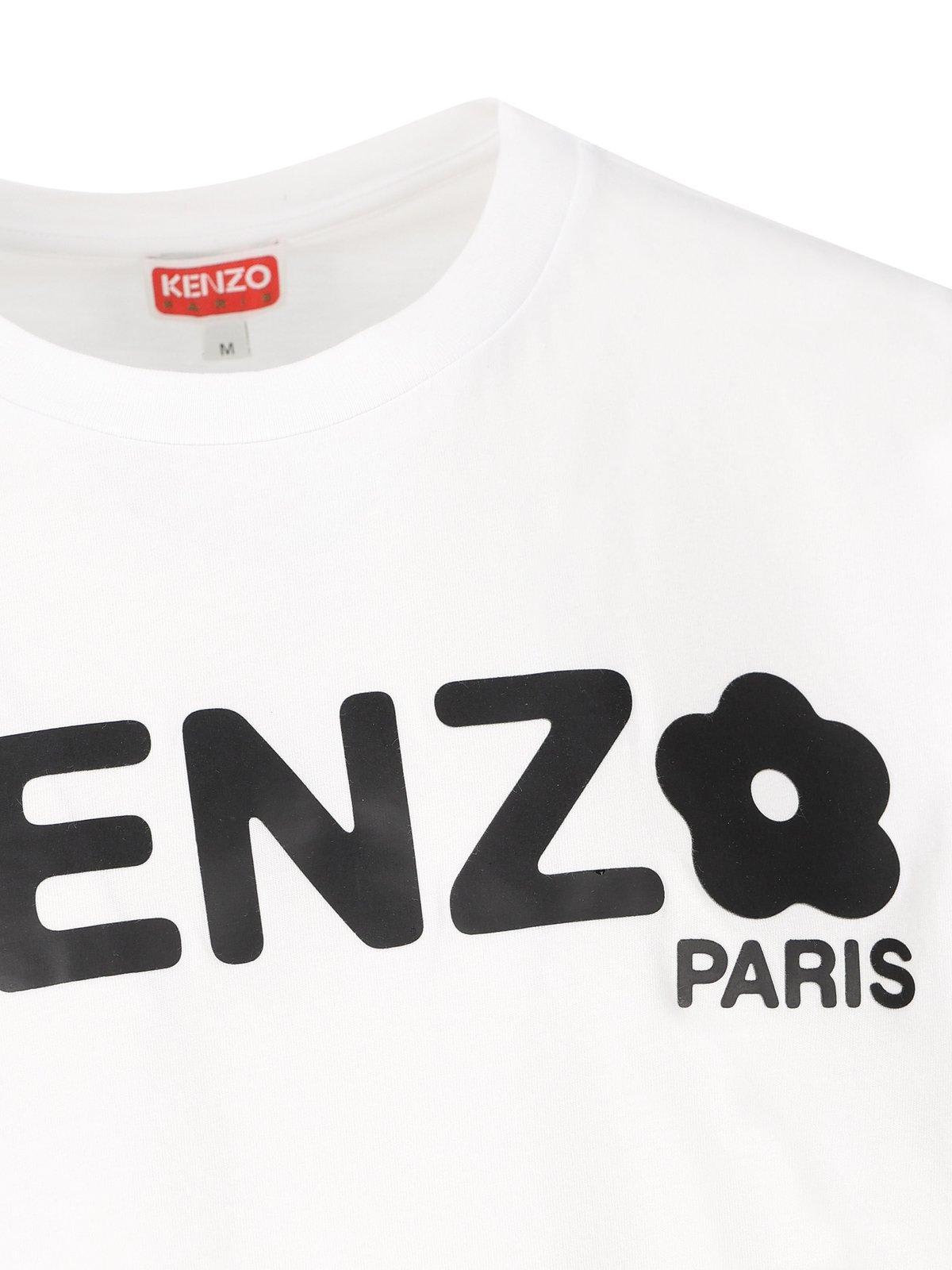 Shop Kenzo Logo Printed Crewneck T-shirt In Bianco