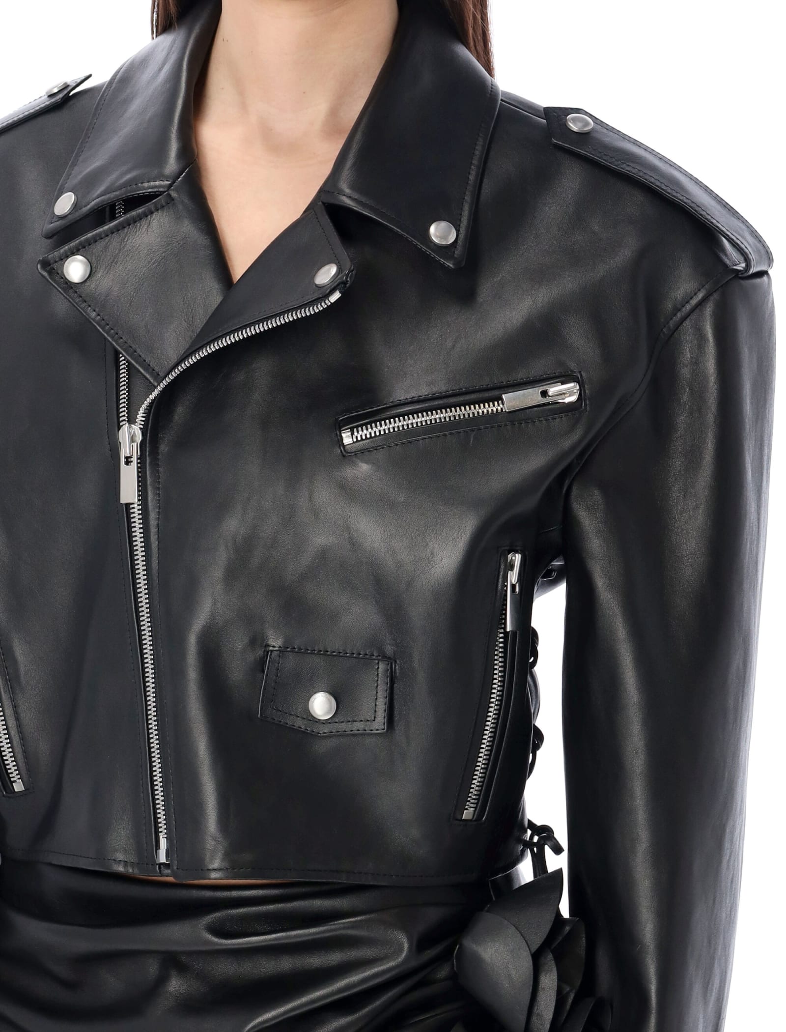 Shop Magda Butrym Leather Biker Jacket In Black