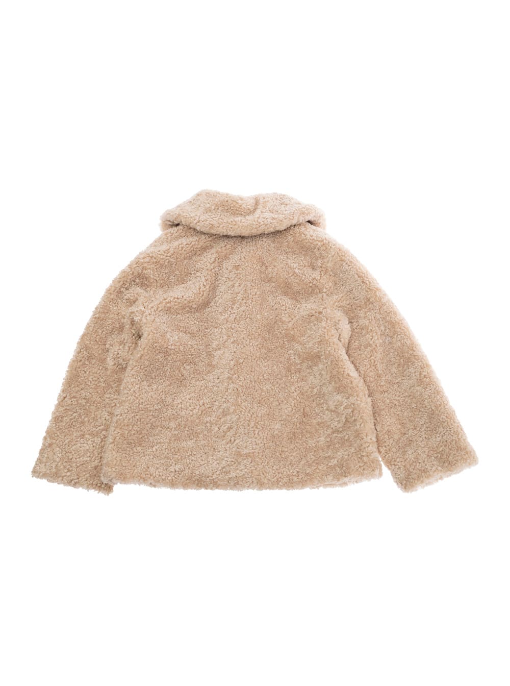 Monnalisa Beige Coat With Classic Collar And Two Front Pockets In Ecofur Girl In Neutral