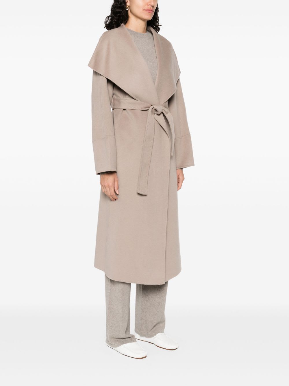 Goat Cashmere Belted Coat In Brown