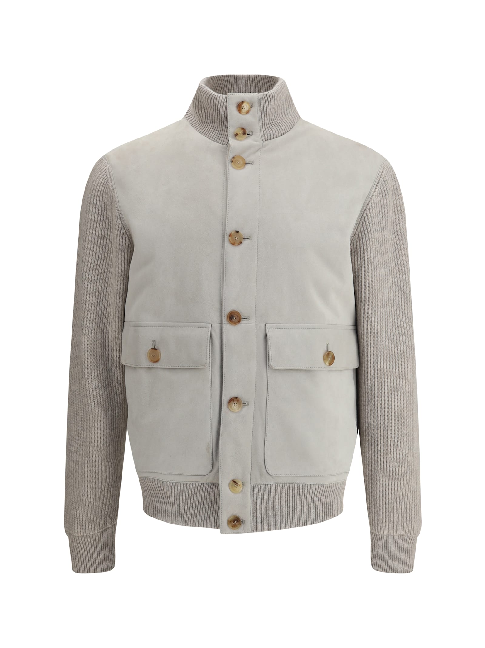 Brunello Cucinelli Suede Jacket In Neutral