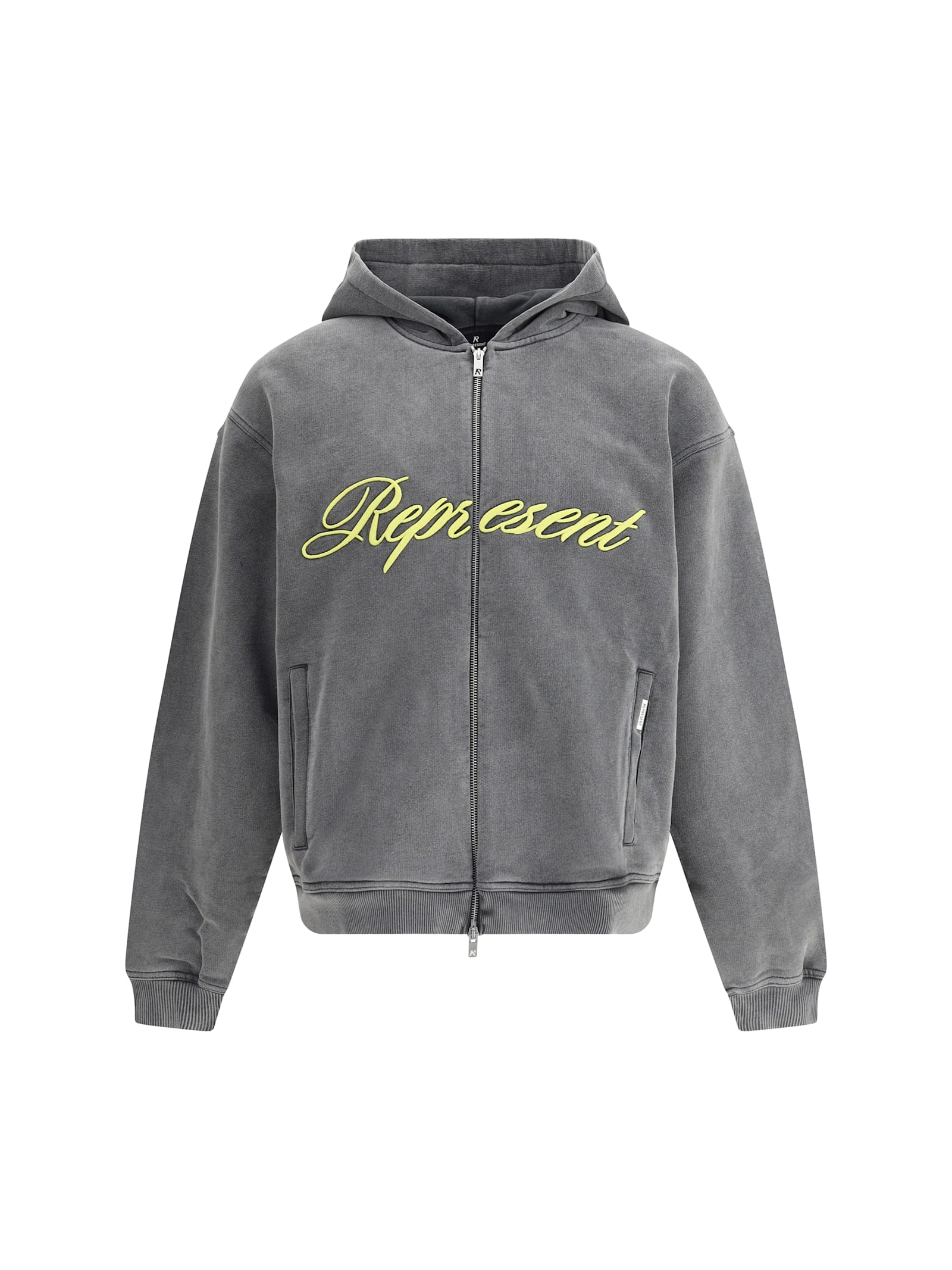 Represent Mens Script Logo Zip-up Cotton Hoody Vintage Grey In Gray