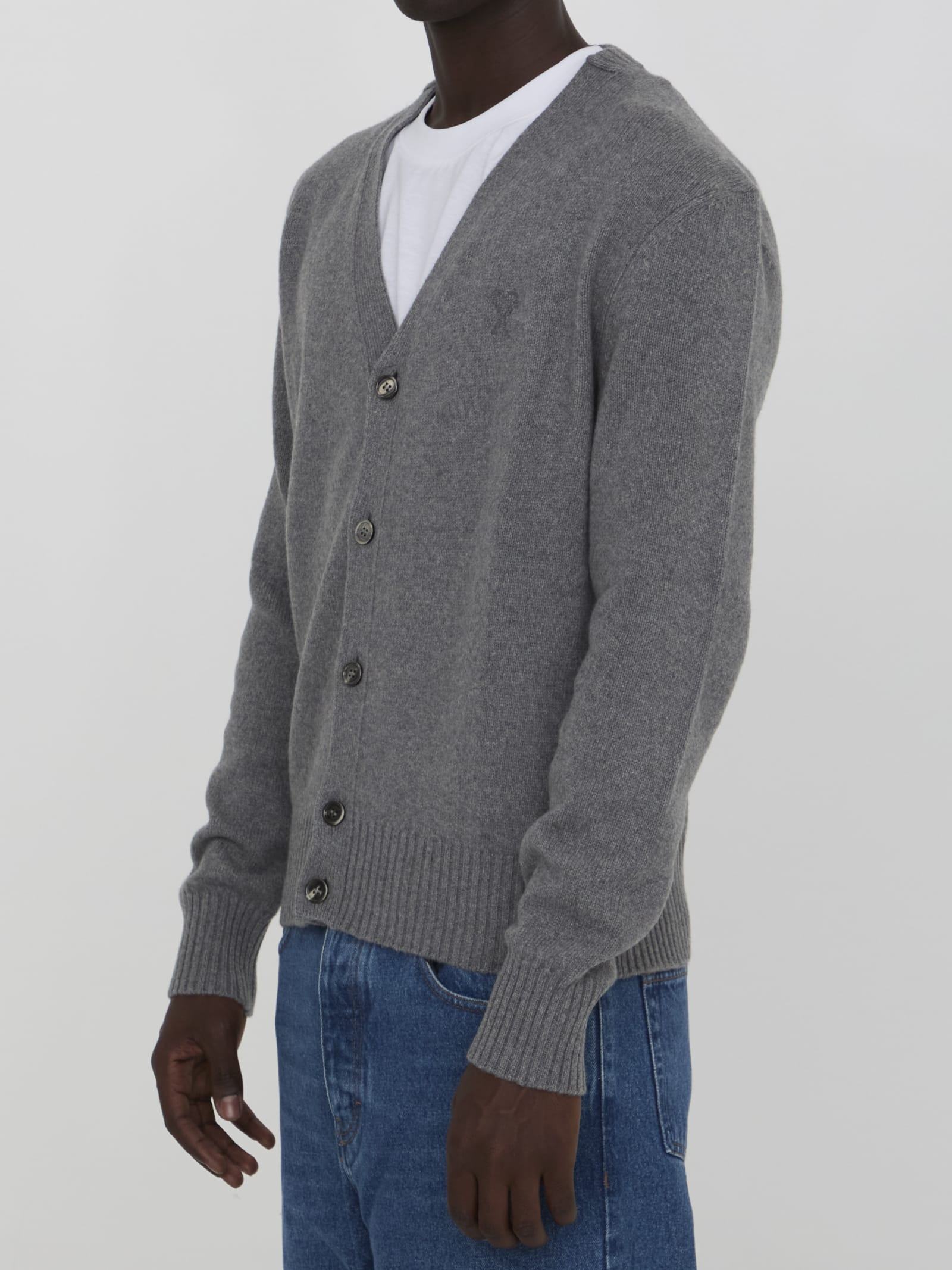 Shop Ami Alexandre Mattiussi Ami De Coeur Cardigan In Grey