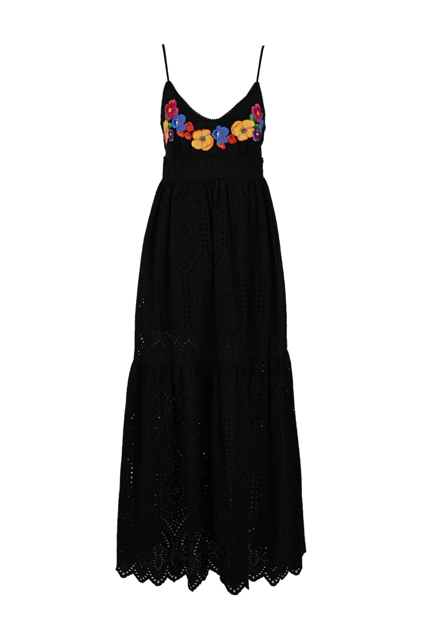TwinSet Long Dress With Multicolor Flower Embroidery