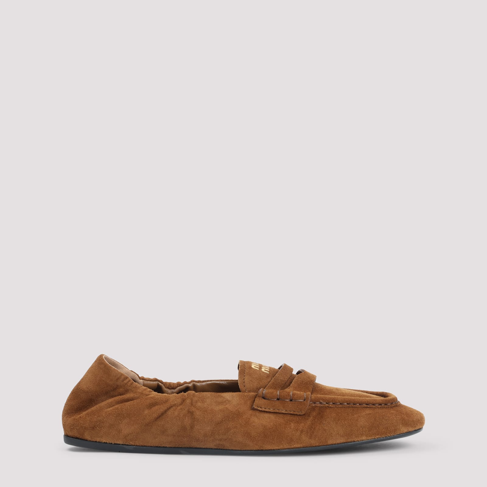 Miu Miu Mocassini Ruches In Pelle Scamosciata In Brown
