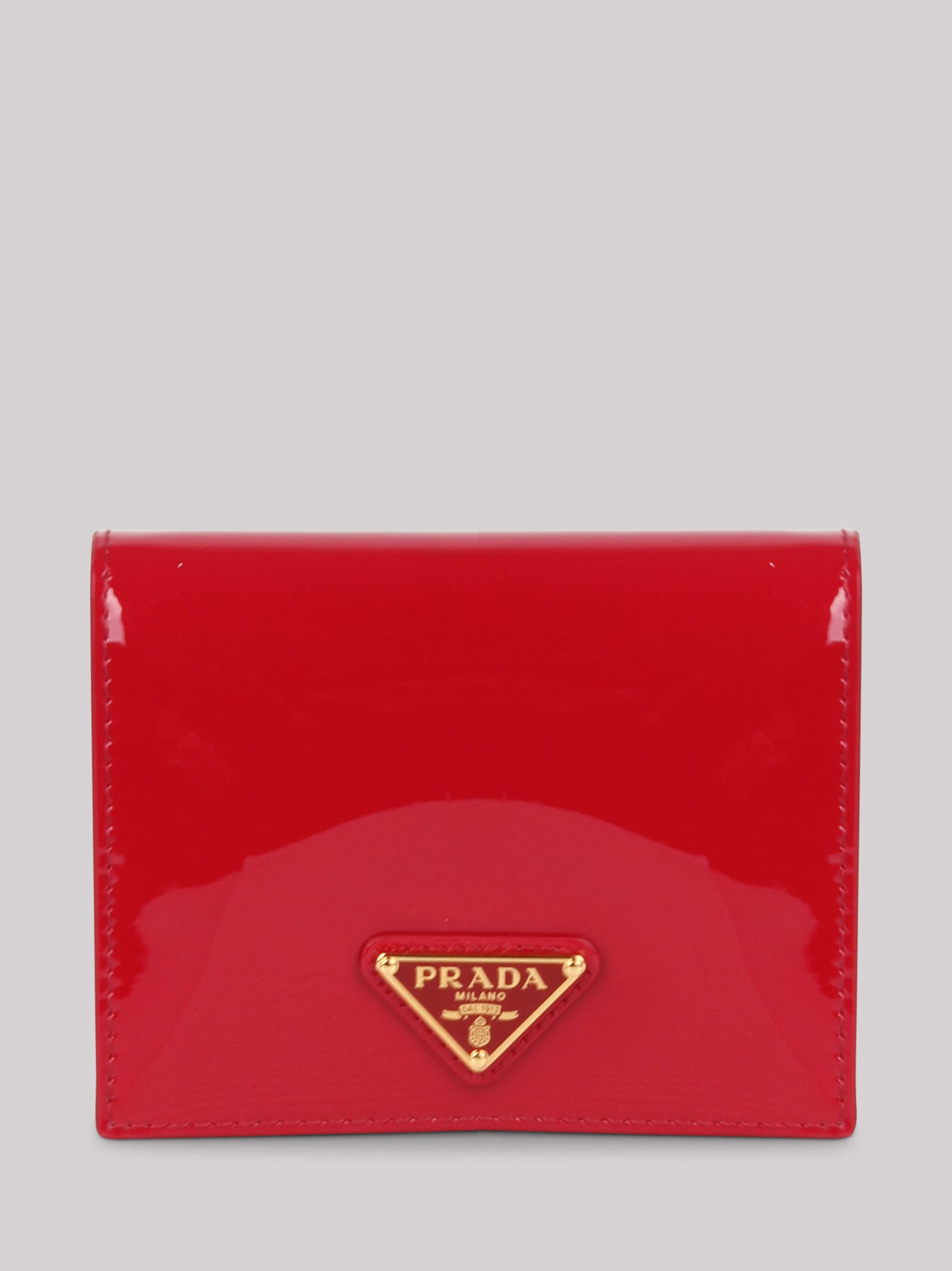 Shop Prada Triangle Logo Patent Leather Wallet