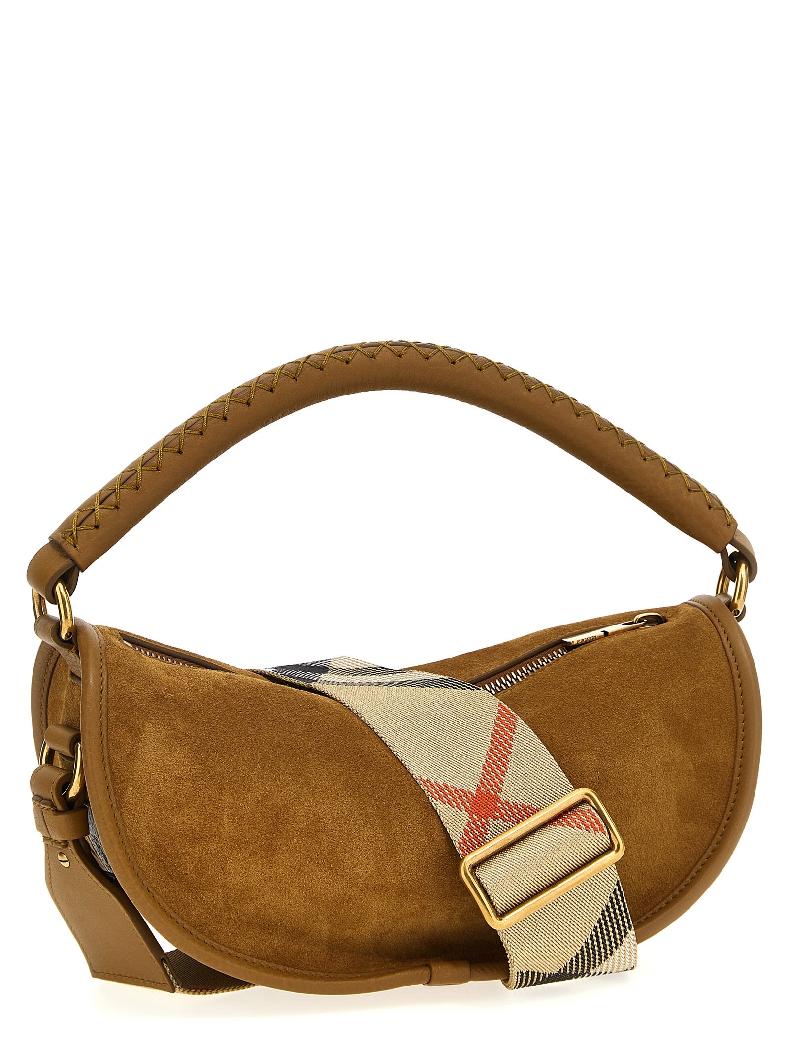 Burberry Camel Suede Hebden Handbag In Brown