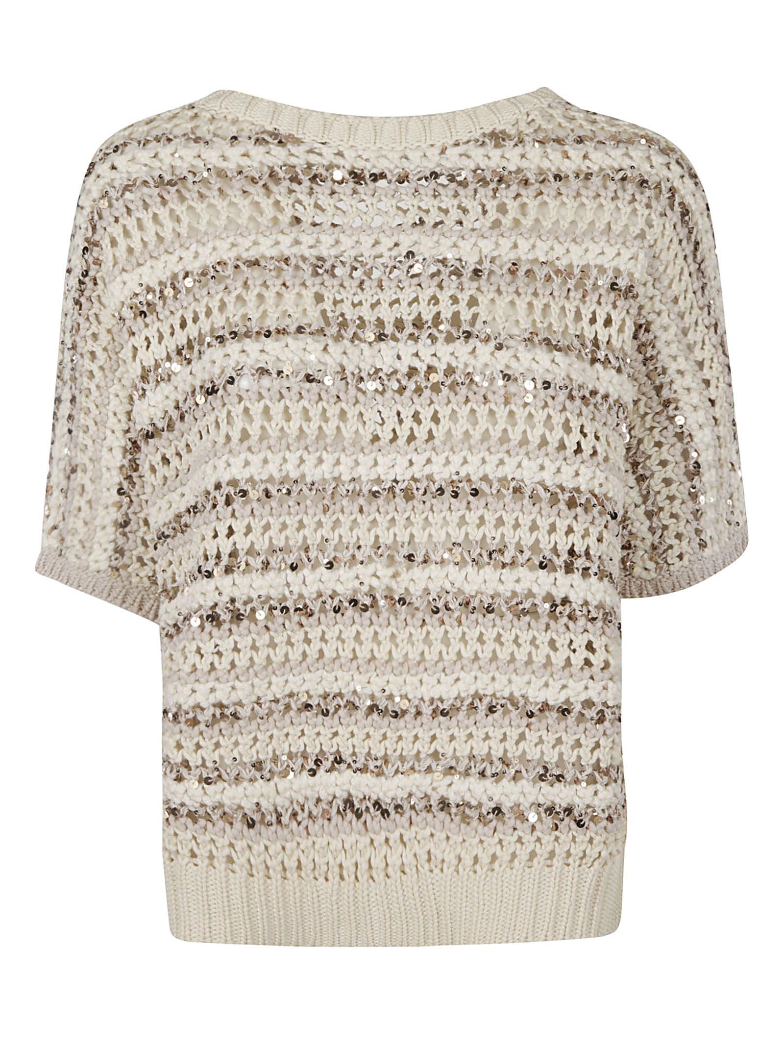Brunello Cucinelli Stripe Pattern Bead Embellished Woven Sweatshirt