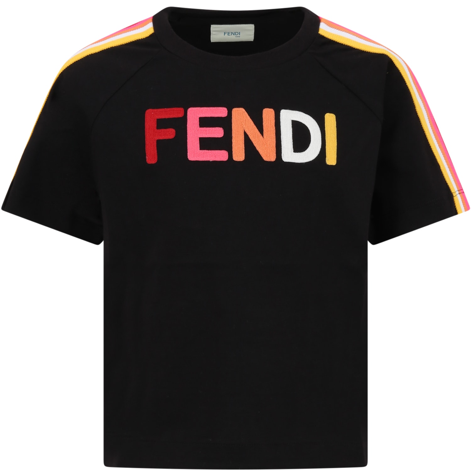 Fendi Black T-shirt For Girl With Logo