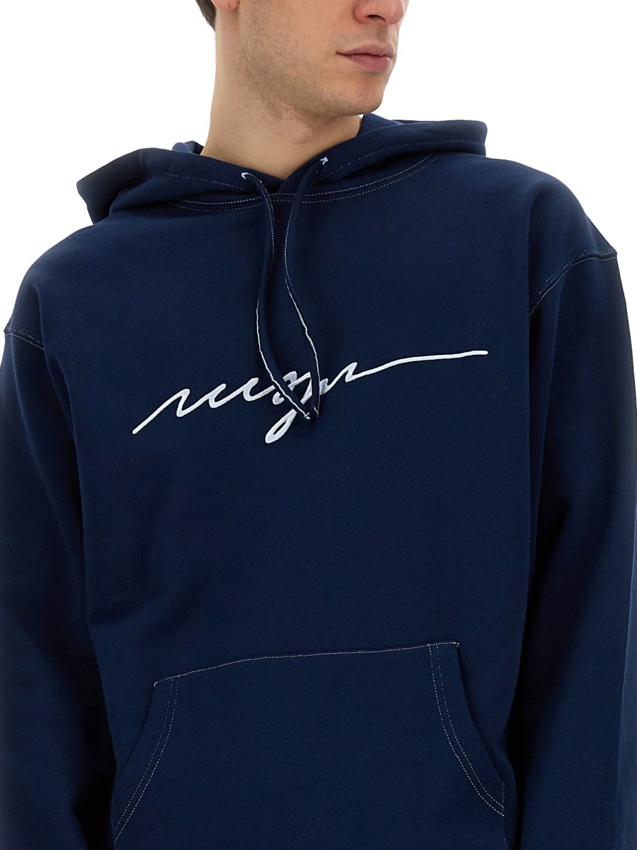Shop Msgm Sweatshirt With Cursive Logo In Blue