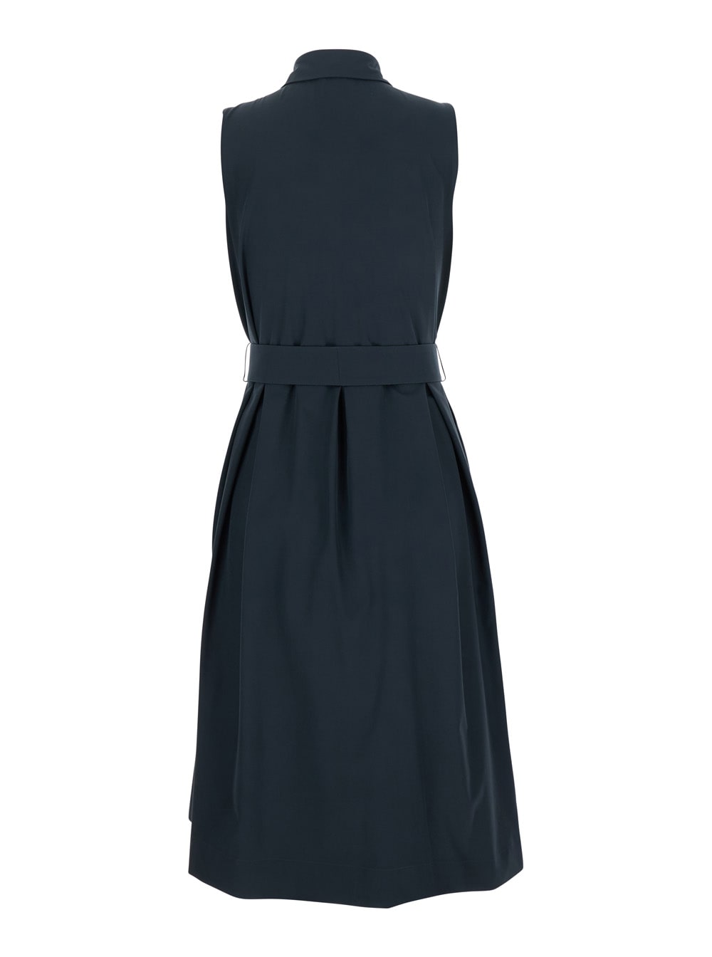 Herno Women Blue Sleeveless Dress With Classic Collar And Adjustable Belt In Tech Fabric Stretch Wom In Blu