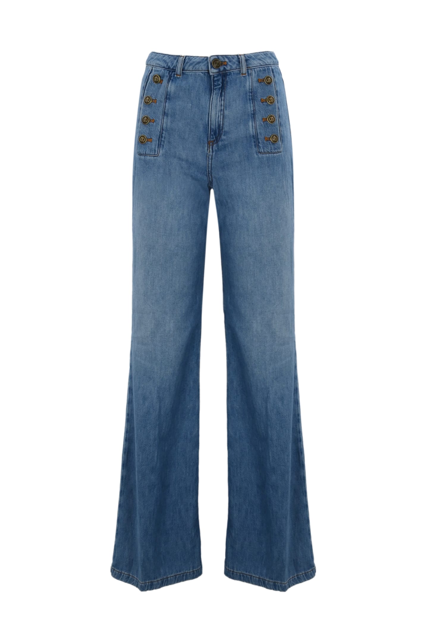 Shop Twinset Flared Jeans With Buttons In Denim Medio