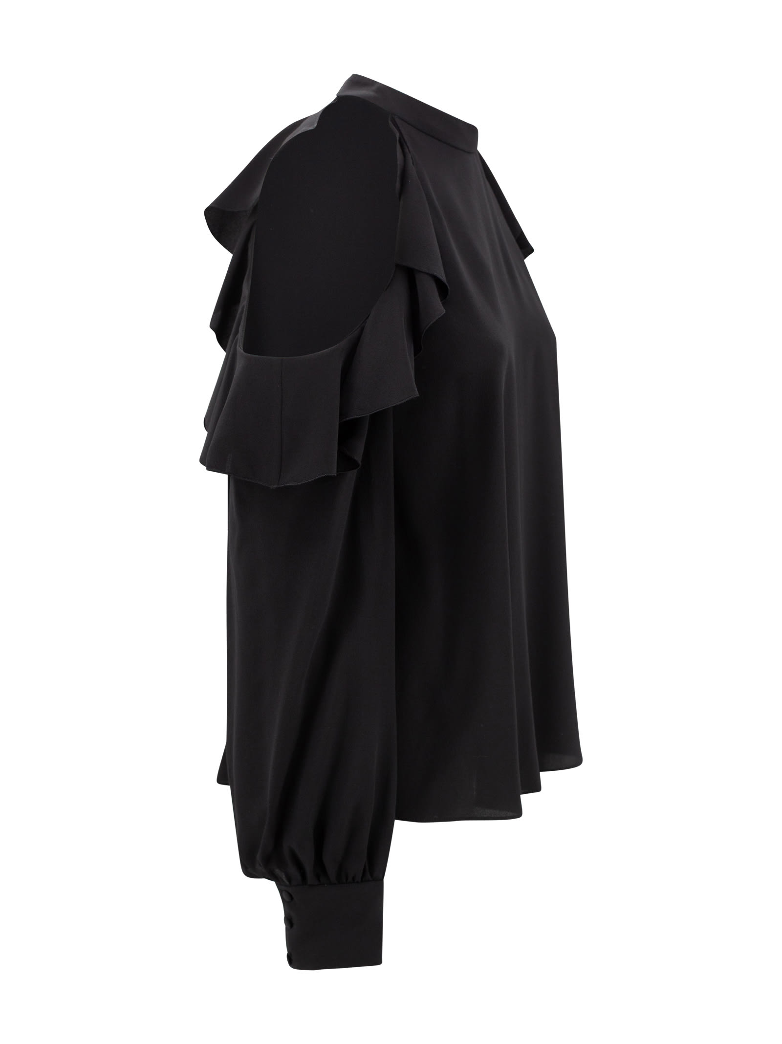 Etro Draped Detail Cold Shoulder Blouse With Ruffled Design In Black