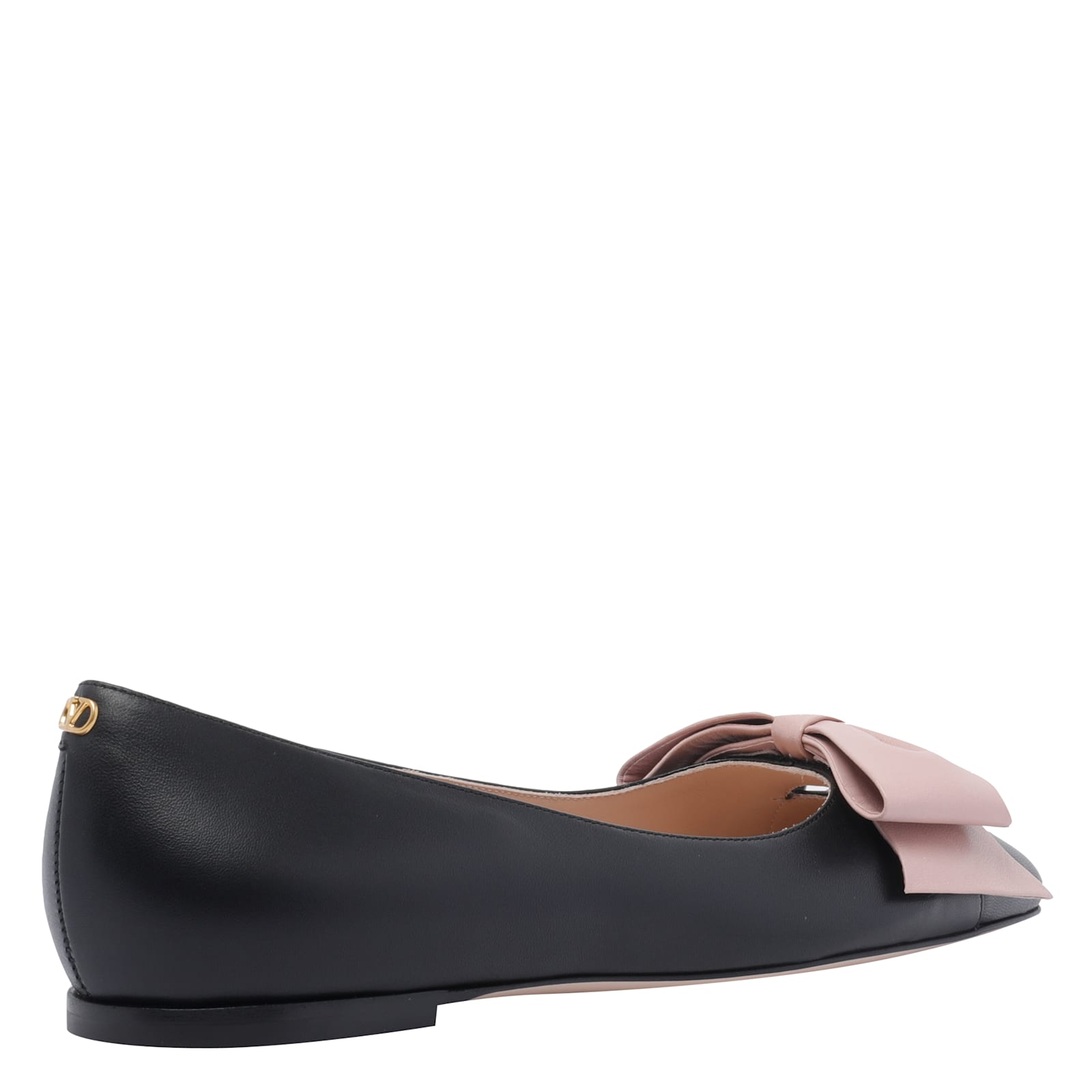 Valentino Round Toe Ballerina Shoes With Bow Detail In Black