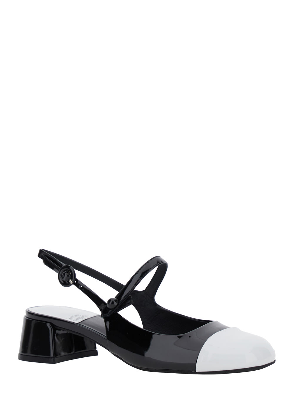 JEFFREY CAMPBELL COU-COU BLACK SLINGBACK PUMPS WITH LOW BLOCK HEEL AND CONTRASTING TOE IN LEATHER WOMAN