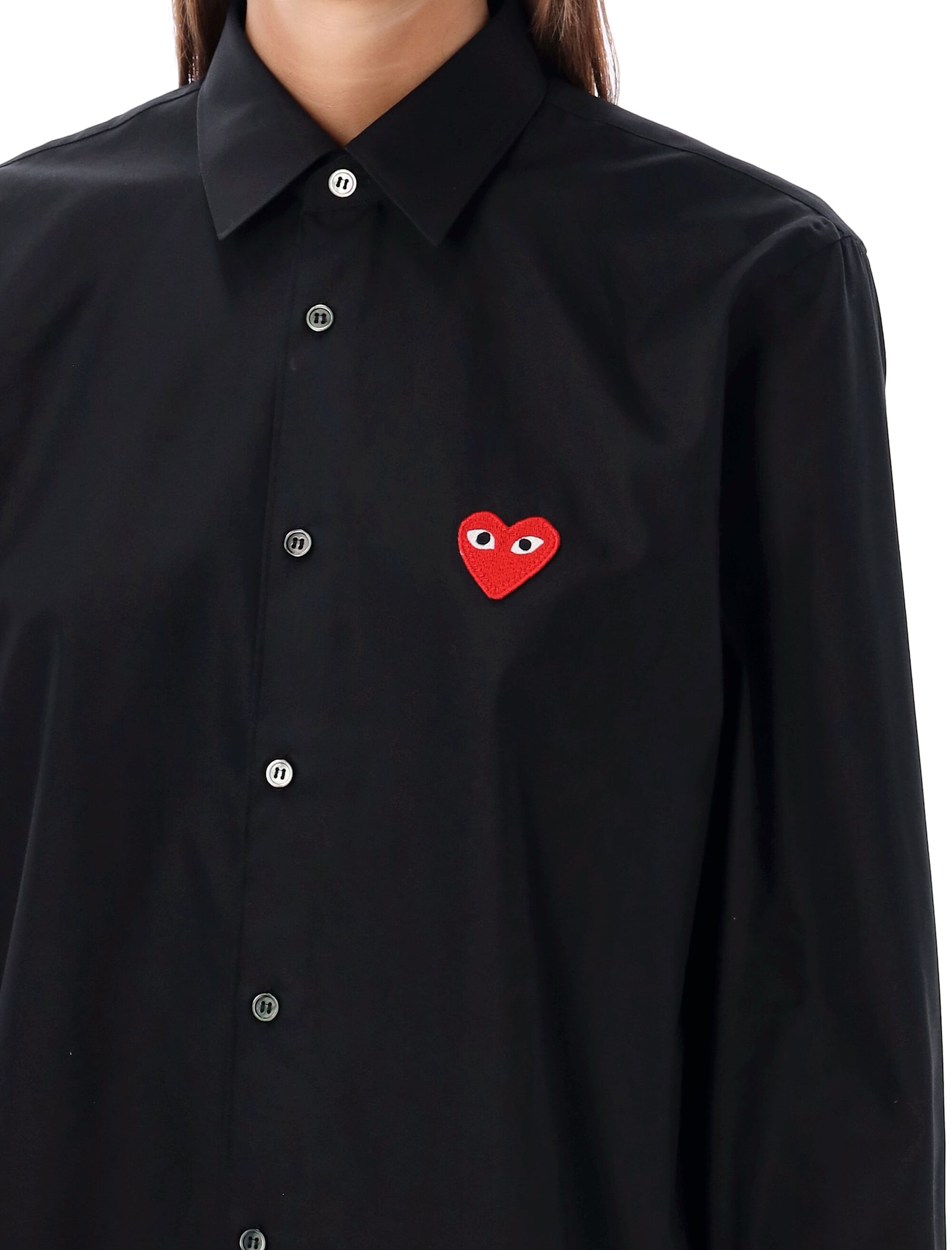 Comme Des Garçons Play Red Heart Patch Shirt In Black