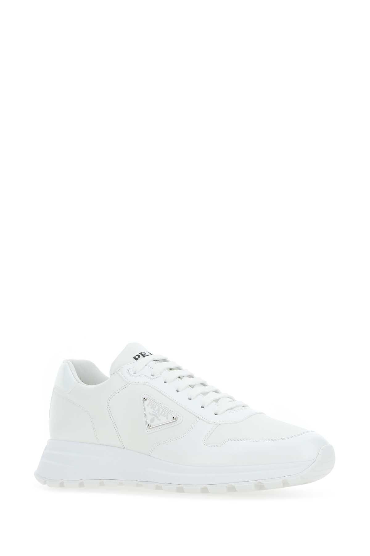 Shop Prada White Re-nylon And Leather Sneakers In Bianco