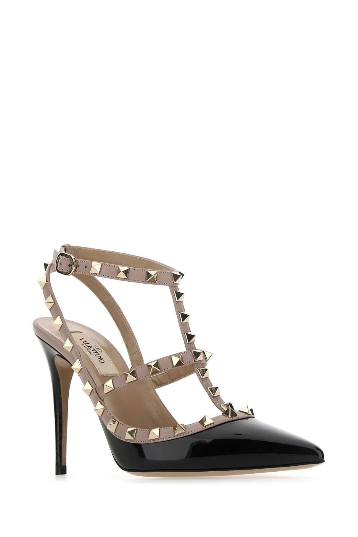 Shop Valentino Two-tone Leather Rockstud Pumps In Neropoudre